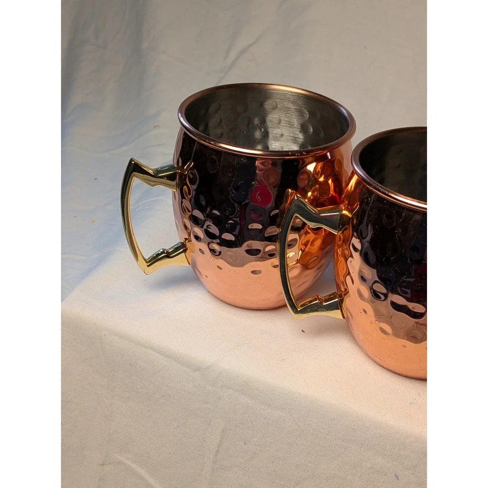 Eco-One Hammered Copper Moscow Mule Mugs Set of 4 Stainless Steel Gold Handle